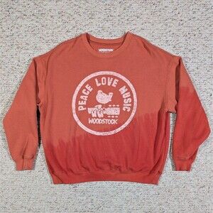 Woodstock Sweatshirt Peace Love Music Ombré Sweatshirt Womens XXL Orange/Red